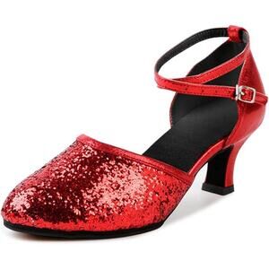 Ochenta Womens Size 7.5 Red Glitter 2" Heels Closed Toe Ballroom Salsa Shoes